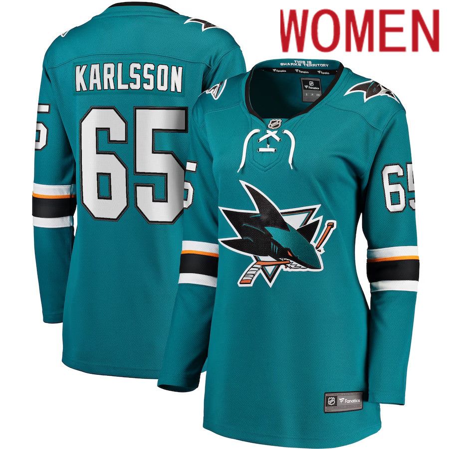 Women San Jose Sharks #65 Erik Karlsson Fanatics Branded Teal Home Premier Breakaway Player NHL Jersey